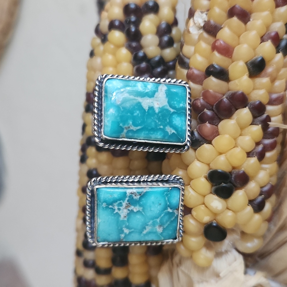 Rare NWOT Native American Handmade Whitewater Turquoise Men's Cufflinks 💙🖤🎁